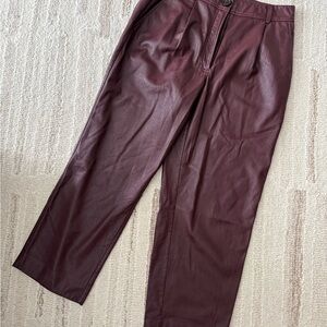 Women’s Burgundy Faux Leather Pants cropped